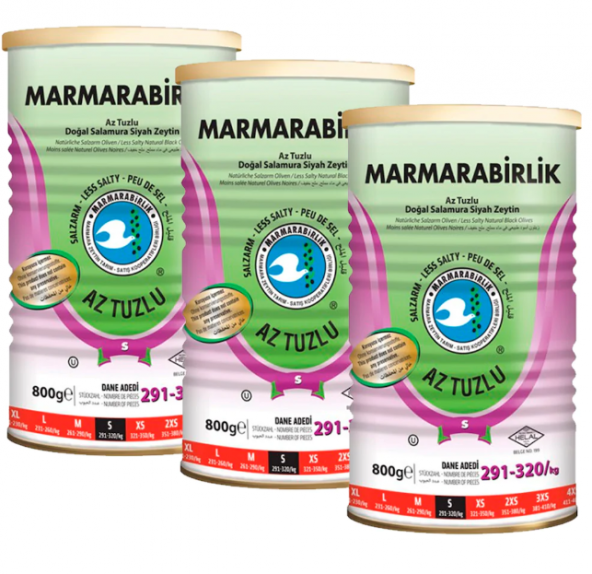 Marmarabirlik Sofralık Salamura Az Tuzlu 291-320 KB S Siyah Zeytin Teneke 3 x 800 G - 2