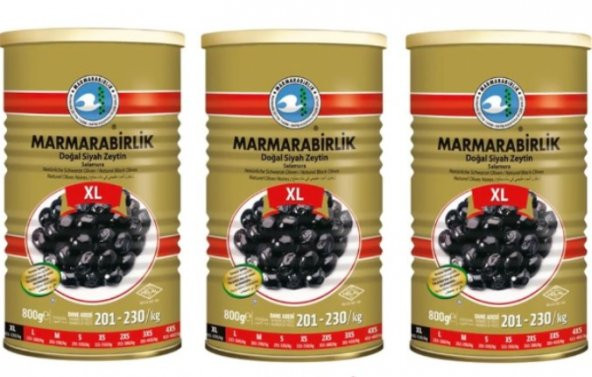 Marmarabirlik 201-230 KB Mega XL Siyah Zeytin Teneke 3 x 800 G