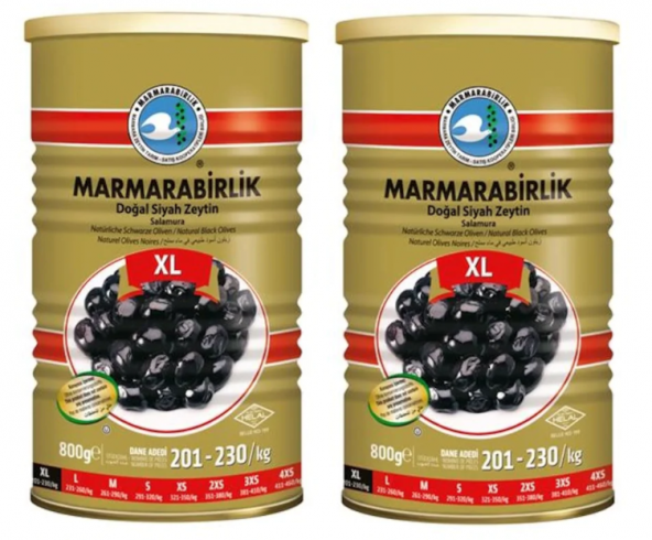 Marmarabirlik Mega 201-230 KB XL Siyah Zeytin Teneke 2 x 800 G
