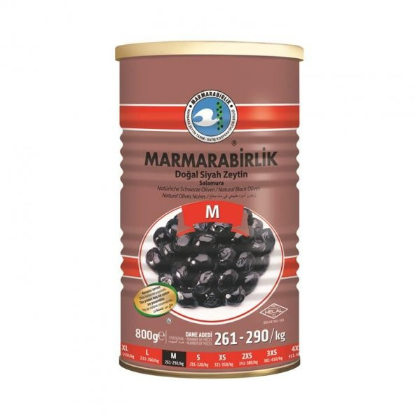 Marmarabirlik Süper Salamura 261-290 KB M Siyah Zeytin Teneke 800 G