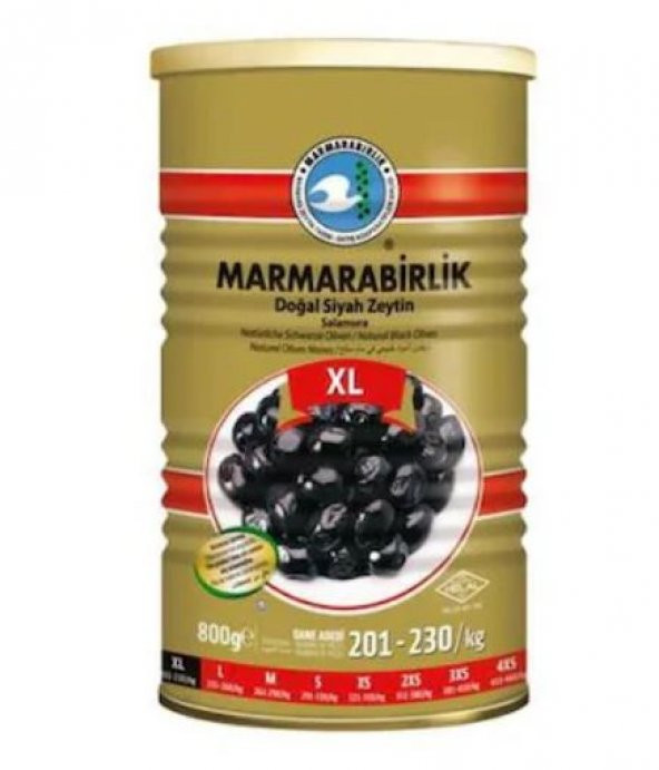 Marmarabirlik Doğal Salamura 201-230 KB XL Siyah Zeytin Teneke 800 G