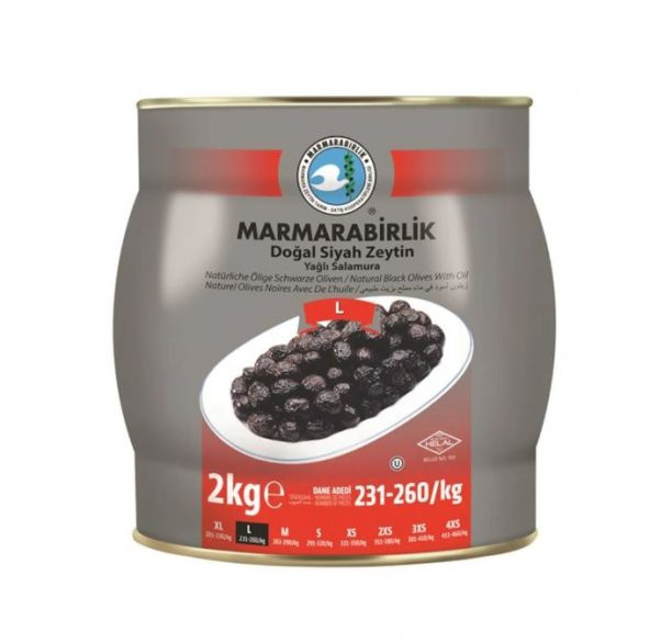 Marmarabirlik Yağlı Salamura 231-260 KB L Siyah Zeytin 2 KG