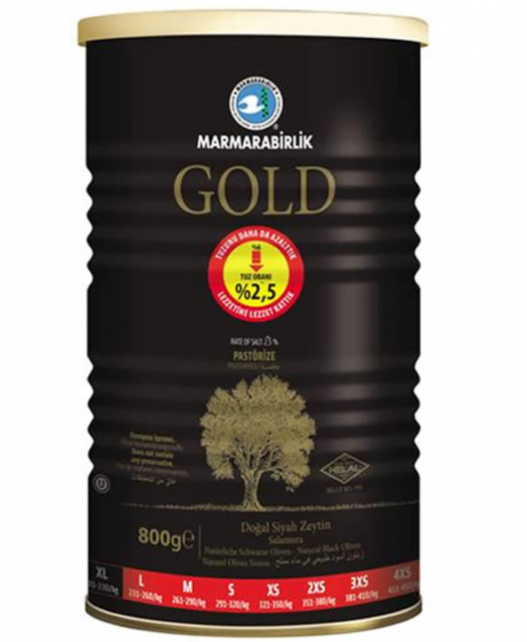 Marmarabirlik Gold 201-230 KB Siyah Zeytin Teneke 800 G