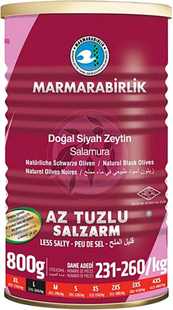 Marmarabirlik Az Tuzlu Zeytin Hiper Teneke 800 G
