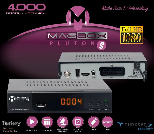 Magbox Pluton S Yeni Model Kasalı Full Hd Uydu Alıcısı TkgsLi