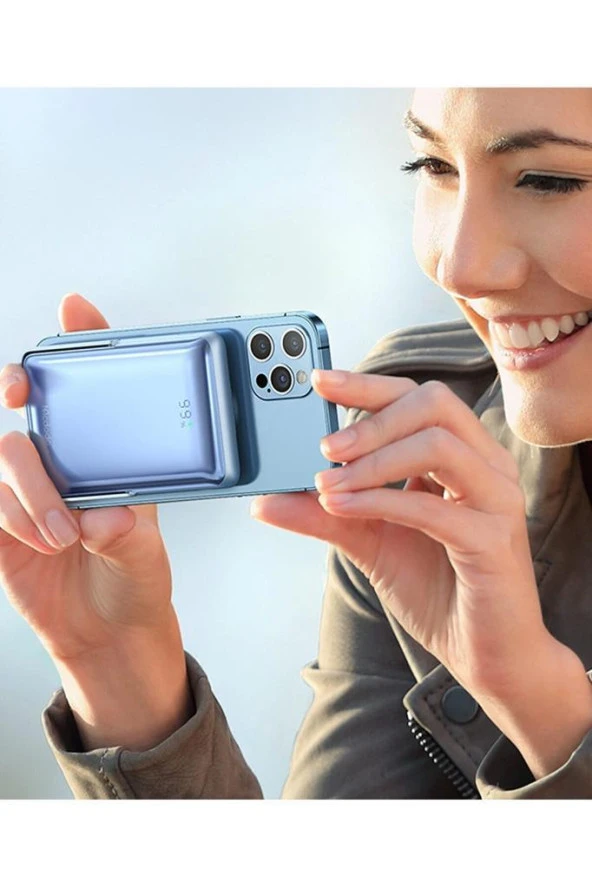 Mcdodo Mc-0692 15W Magsafe 10000Mah Ekranlı Powerbank Mavi - 3