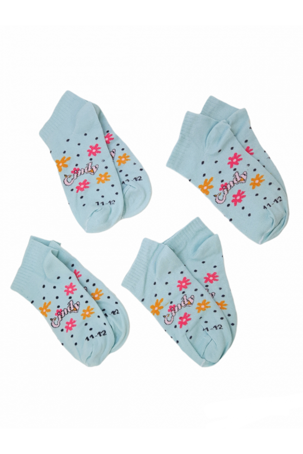 Kız Çocuk 4 Çift Desenli Kısa Yazlık Patik Çorap 11-12 Yaş BT-0531