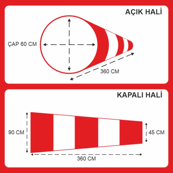 Rüzgar Çorabı-Tulumu / Turuncu Çap :60 Uzunluklar 45x90X360