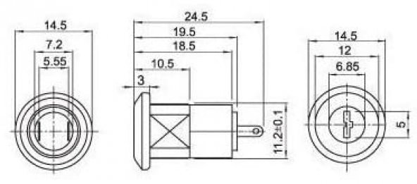 12mm Elektronik Anahtarlı Aç Kapa Kilidi - 1/2 Key Switch SPST - 3