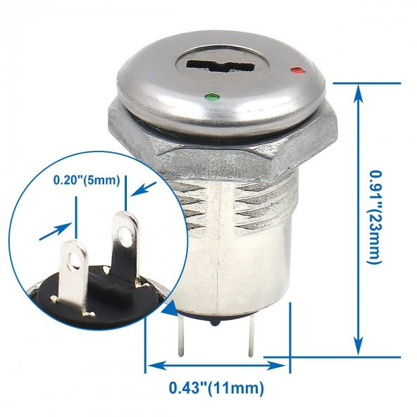 12mm Elektronik Anahtarlı Aç Kapa Kilidi - 1/2 Key Switch SPST - 4