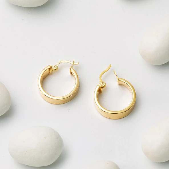 Klasik Düz Halep Altın Küpe - Resim 3