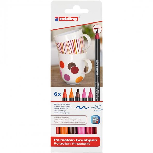 Edding Porselen Boyama Kalemi 6 lı Sıcak Renkler Alman Markası Edding Porselen Boya Kalemi
