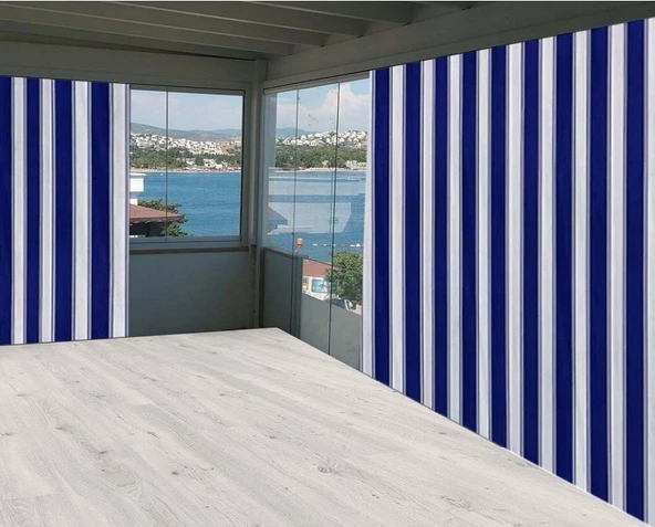 Ceylan Home Balkon Perdesi Mavi Kalın Çizgili 150x250