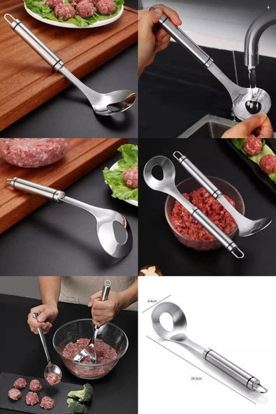 Tilbe Home Top Köfte Yapma Kaşığı Sulu Köfte Kıyma Et Sebze Pirinç Lokma Topu Ev Mutfak Delikli Dökme Kaşığı - 2