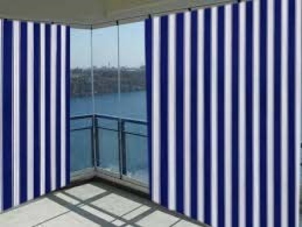 Ceylan Home Balkon Perdesi Mavi Kalın Çizgili 775x250