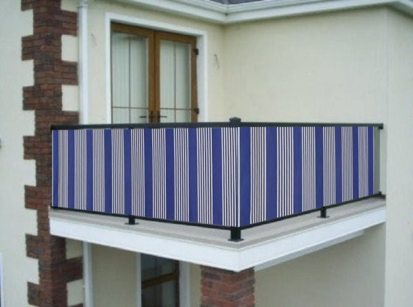 Ceylan Home Balkon Demir Perdesi Bağcıklı Mavi İnce Çizgili 350x80