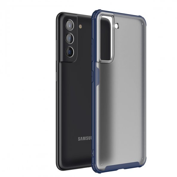 KNY Samsung Galaxy S21 FE Kılıf Silikon Kenarlı Buzlu Volks Kapak Lacivert