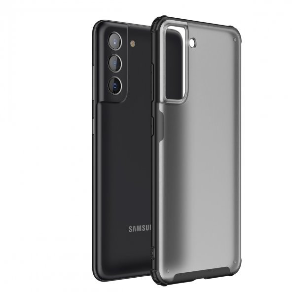 KNY Samsung Galaxy S21 FE Kılıf Silikon Kenarlı Buzlu Volks Kapak Siyah