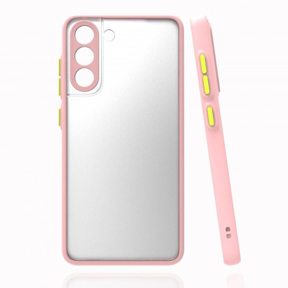 Pilanix Samsung Galaxy S21 FE Kılıf Renkli Kenarlı Buzlu Kamera Korumalı Hux Kapak Pembe
