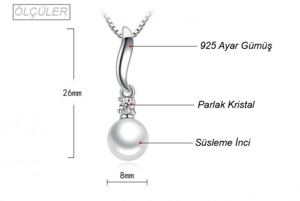 925 Ayar Damgalı İnci Taşlı Gümüş Kaplama Bayan Kolye - 2