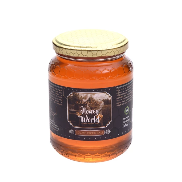 Honey World Organik Süzme Karakovan Balı 1000 Gr Cam Kavanoz