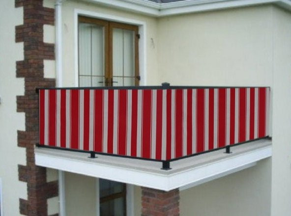 Ceylan Home Balkon Demiri Perdesi Bağcıklı Kırmızı Çizgili 400x80