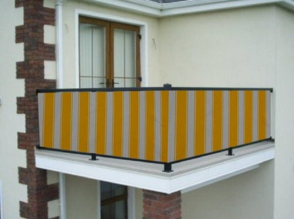 Ceylan Home Balkon Demir Perdesi Bağcıklı Sarı Kalın Çizgili 650x80