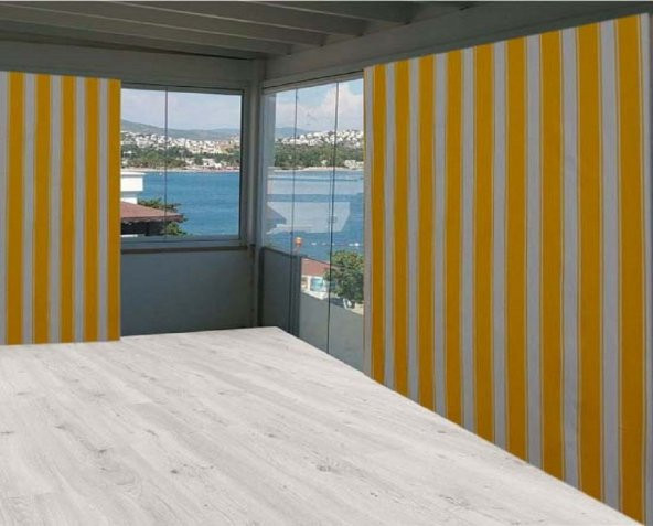 Ceylan Home Balkon Perdesi Sarı Kalın Çizgili 225x250