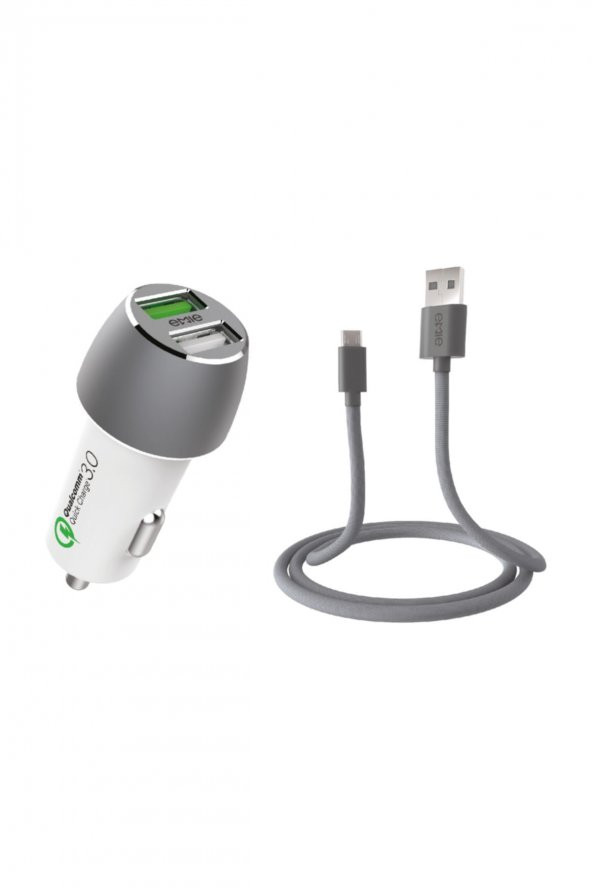 Emie     Buga Car Charger Combo Pack 2 Port Car Charger - 30w - Qualcomm 3.0 + 1m Micro Usb Kablo