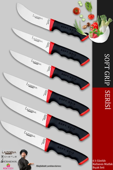 Lazbisa Soft Grip Mutfak Bıçak Seti Et Ekmek Sebze Bıçağı 6 Lı Set Günlük Kullanım ( Mtf-060 )