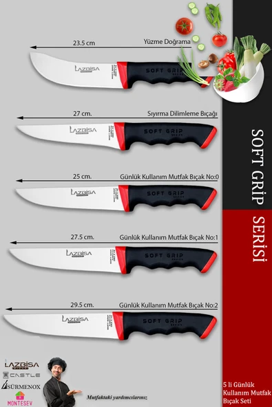 Lazbisa Soft Grip Mutfak Bıçak Seti Et Ekmek Sebze Bıçağı 5 Li Set Günlük Kullanım ( Mtf-784 ) - 2
