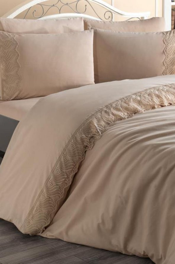 Fransız Dantelli Wave Çeyizlik Nevresim Takımı Cappucino - 7