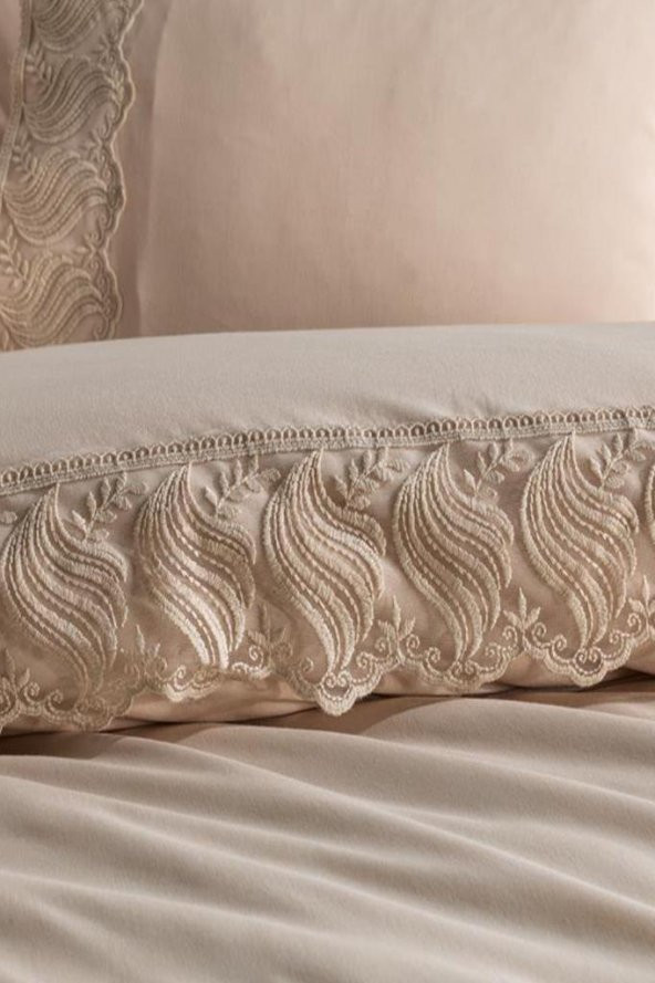 Fransız Dantelli Wave Çeyizlik Nevresim Takımı Cappucino - 9