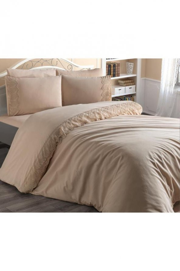 Fransız Dantelli Wave Çeyizlik Nevresim Takımı Cappucino - 10