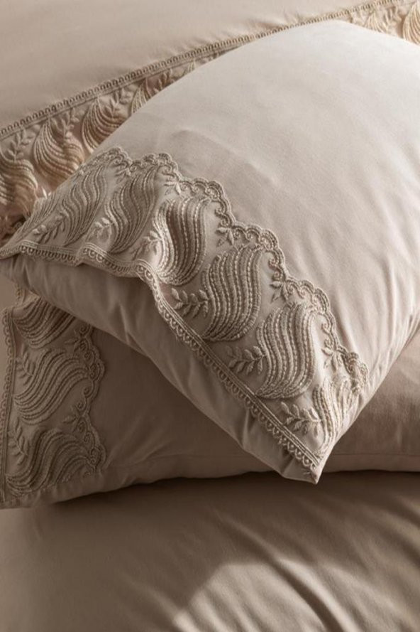 Fransız Dantelli Wave Çeyizlik Nevresim Takımı Cappucino - 11