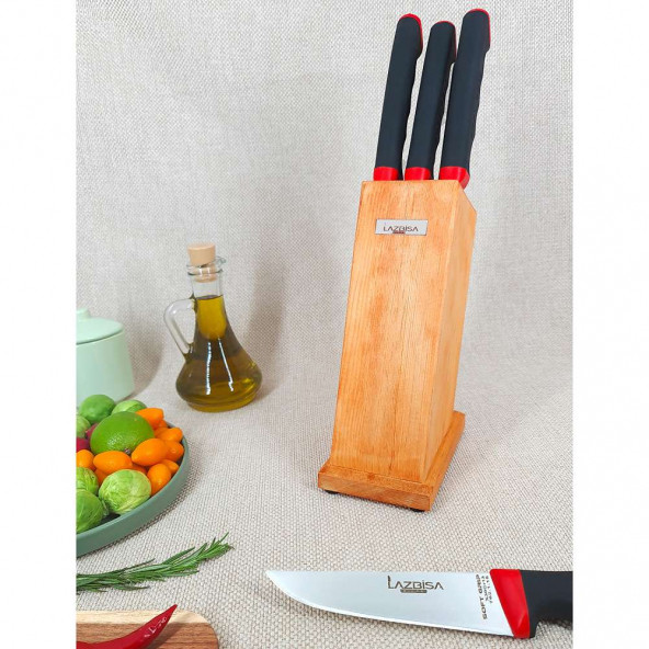 Lazbisa Soft Grip 6 Parça Mutfak Bıçak Seti Stant Et Ekmek Sebze Meyve Bıçak ( ABS Kaymaz Sap )