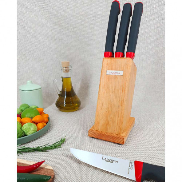 Lazbisa Soft Grip 6 Parça Mutfak Bıçak Seti Stant Et Ekmek Sebze Meyve Bıçak ( ABS Kaymaz Sap )