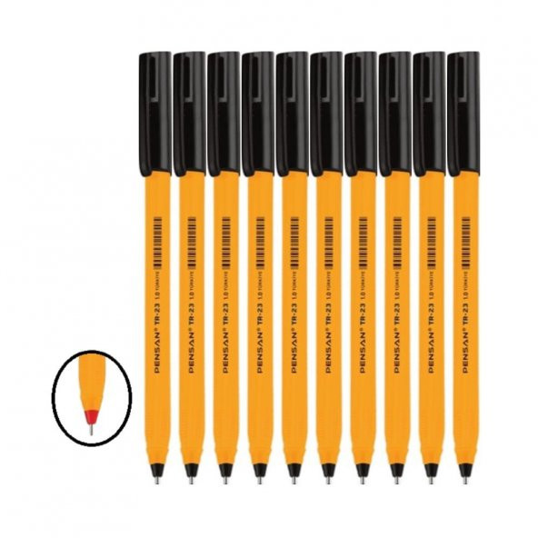 Siyah Tükenmez Kalem TR 23 Üçgen Gövde 1.00 mm Uç 10 Adet Pensan Tükenmez Kalem Siyah 10 Adet