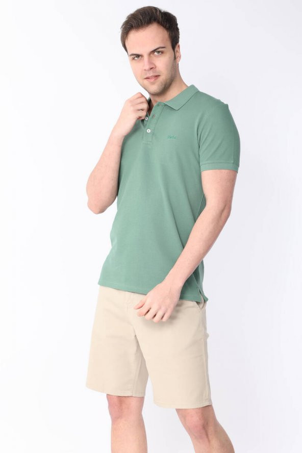 Erkek Polo Yaka Basic Tişört Açık Yeşil