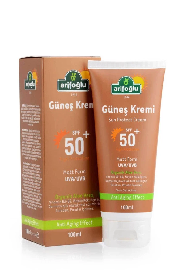 Arifoğlu Güneş Kremi 50+ Organik Aloe Veralı Anti Aging 100ml