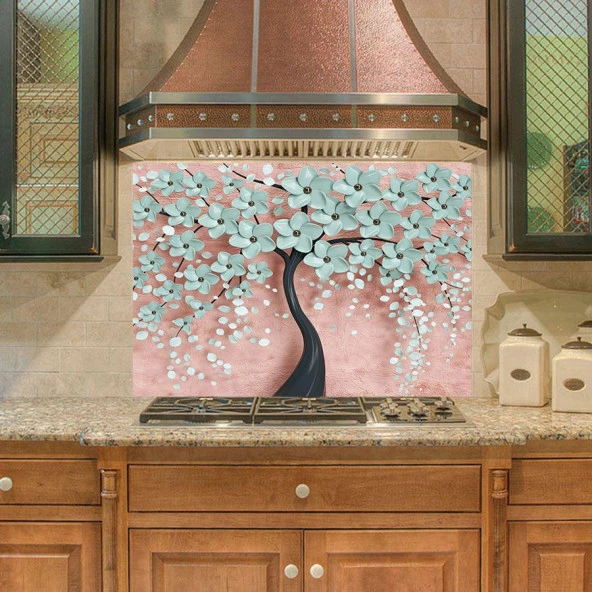 Mutfak Duvar Tezgah Arası Ocak Arkası Sticker Kaplama 3d Soyut Ağaç