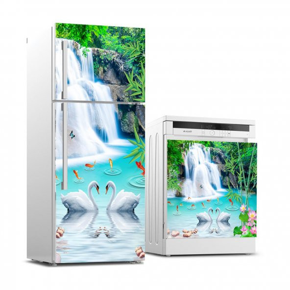 Buzdolabı ve Bulaşık Makinası Beyaz Eşya Sticker Kaplama 3d Doğal Şelale