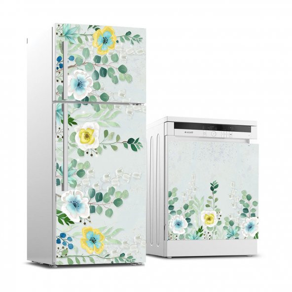 Buzdolabı ve Bulaşık Makinası Beyaz Eşya Sticker Kaplama Renkli Çiçekler