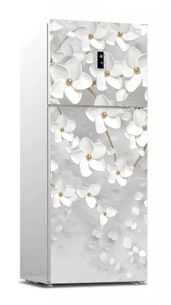 Buzdolabı Sticker Kaplama Dolap Kaplama Etiketi 3d Beyaz Yapraklar