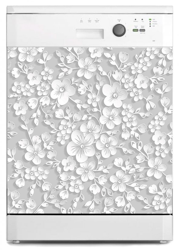 Bulaşık Makinesi Sticker Kaplama Beyaz Eşya Kaplama 3d Gri Çiçek