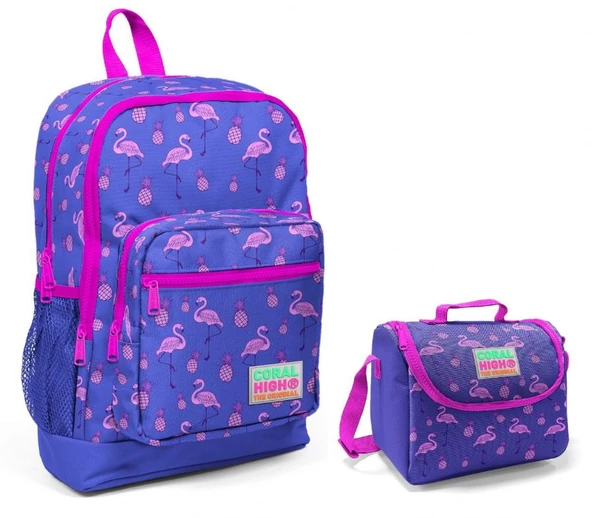 Coral High Mor Flamingo Kız Çocuk İlkokul Çantası ve Beslenme Seti ürün görseli