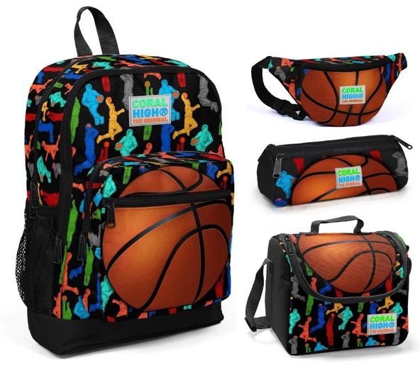 Coral High Basketbol Baskılı Erkek Çocuk 4'lü İlkokul Çanta Seti ürün görseli
