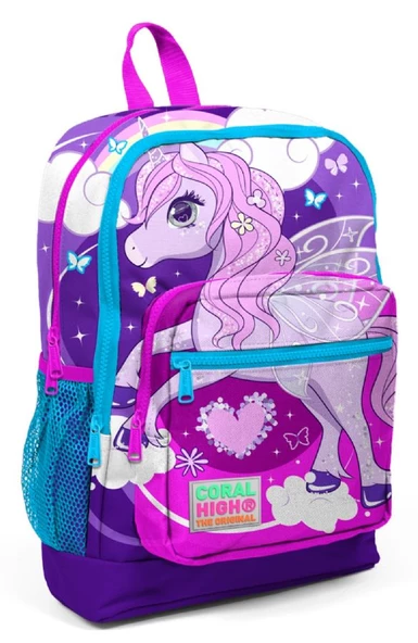 Coral High Mor-Pembe Unicorn Baskılı İlkokul ve Günlük Sırt Çantası - Kız Çocuk