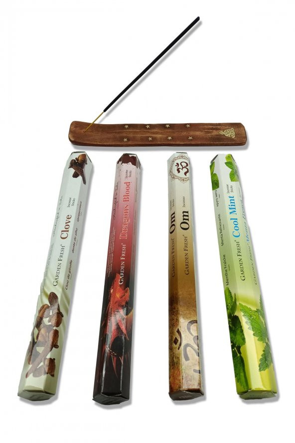 Garden Fresh Clove + Dragons Blood + Om + Cool Mint  Kokulu Çubuk Tütsü + Tütsü Kayığı - 1