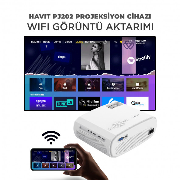Havit Pj202 Full Hd 1080p Taşınabilir Projeksiyon Cihazı - Wifi, 220 Ansi, Bluetotoh, Screen Mirror PJ202 - 5